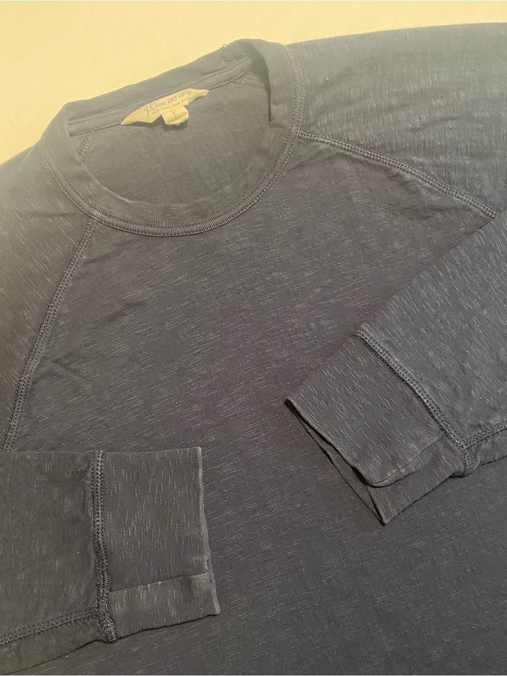 J CREW Double Knit Goods Lounge Shirt Men L Blue Crew Neck Long Sleeve Slub Tee